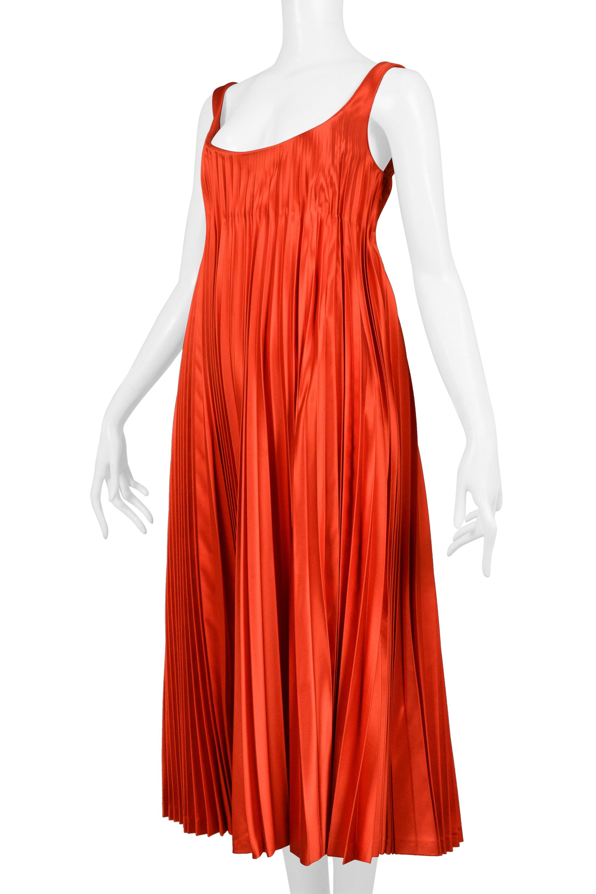 Alexander McQueen Red Satin Pleated Cocktail Dress 2003 For Sale 1