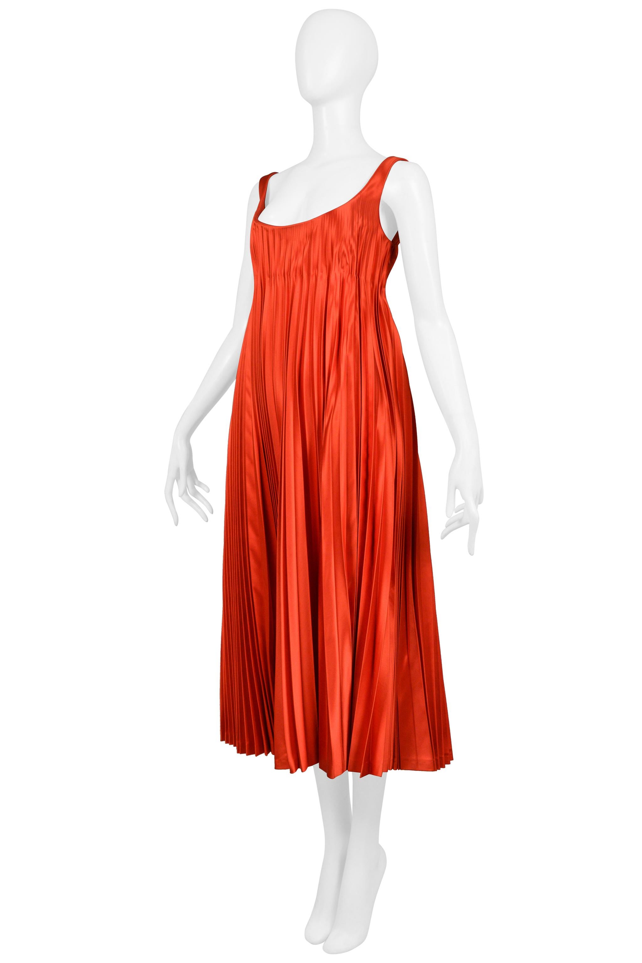 Alexander McQueen Red Satin Pleated Cocktail Dress 2003 For Sale 2