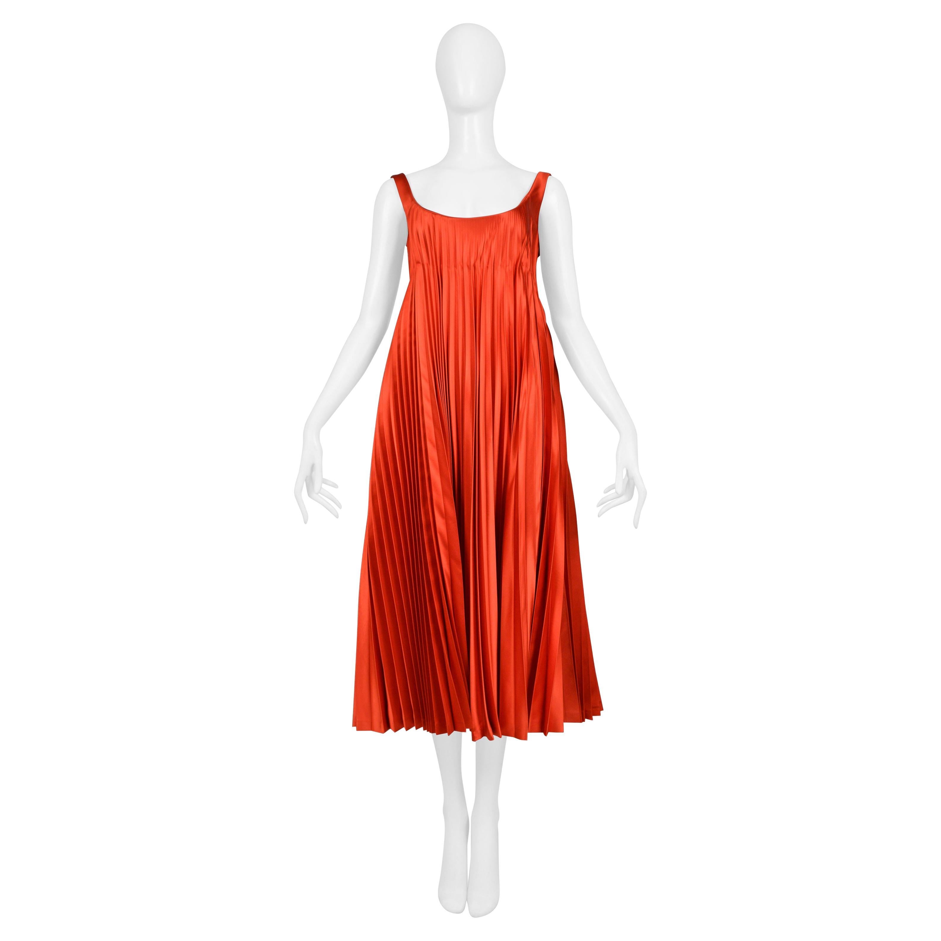 Alexander McQueen Red Satin Pleated Cocktail Dress 2003 For Sale