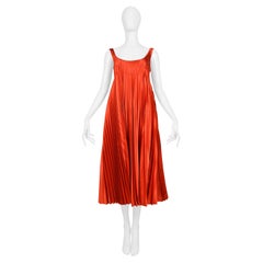 Alexander McQueen Red Satin Pleated Cocktail Dress 2003