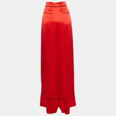 Alexander McQueen Red Satin Silk Wide-Leg Pants L