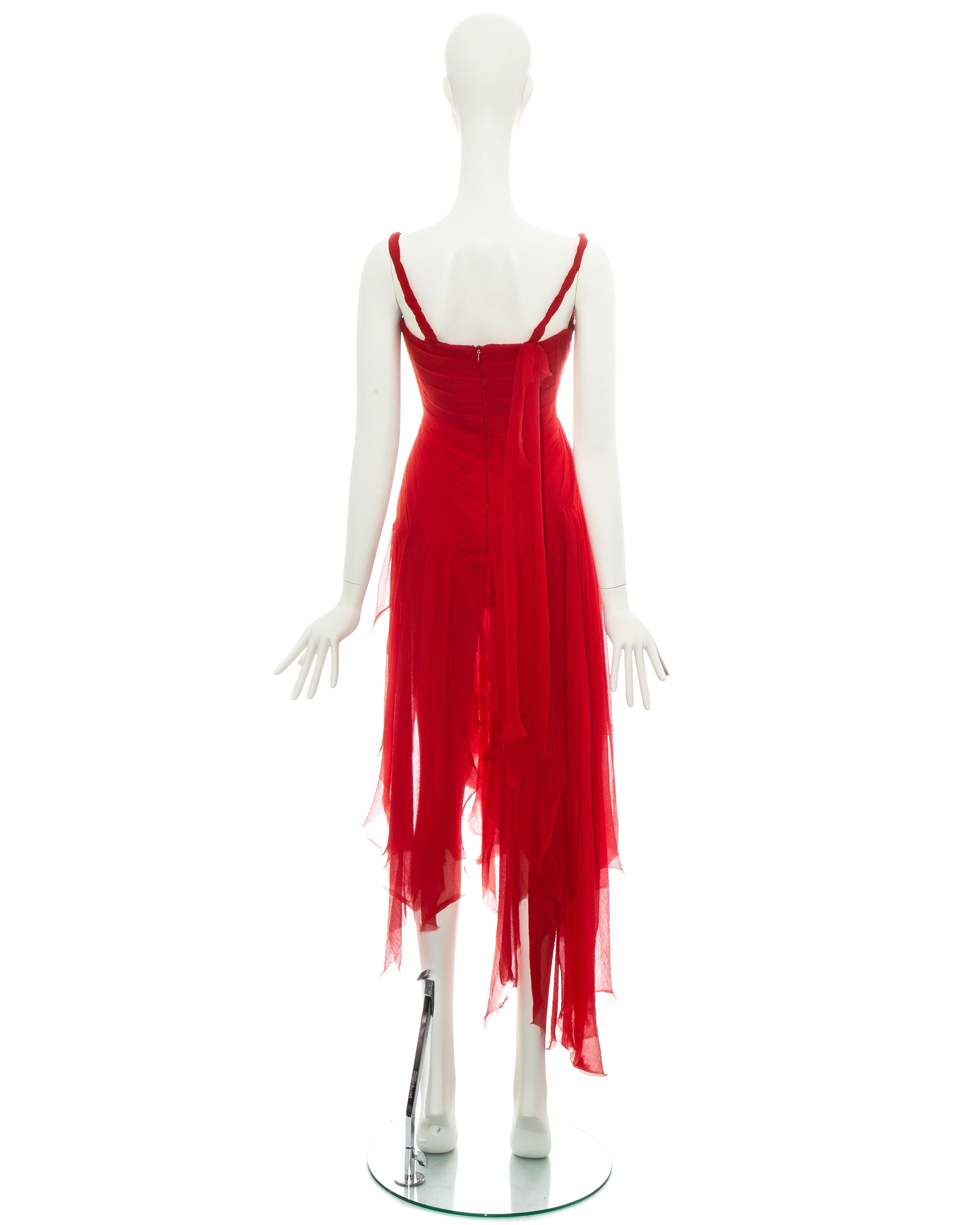 Red Alexander McQueen red silk chiffon corseted evening dress, ss 2003