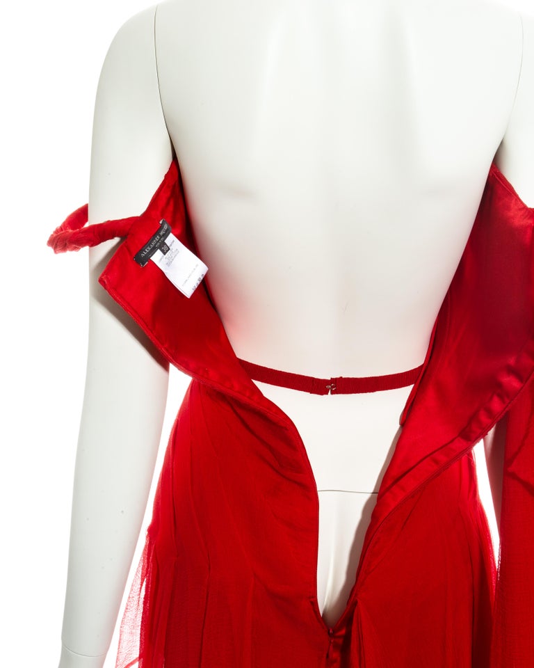 Alexander McQueen red silk chiffon corseted evening dress, ss 2003 at  1stDibs | alexander mcqueen red dresses, alexander mcqueen red dressses,  alexanda mcqueen red dress