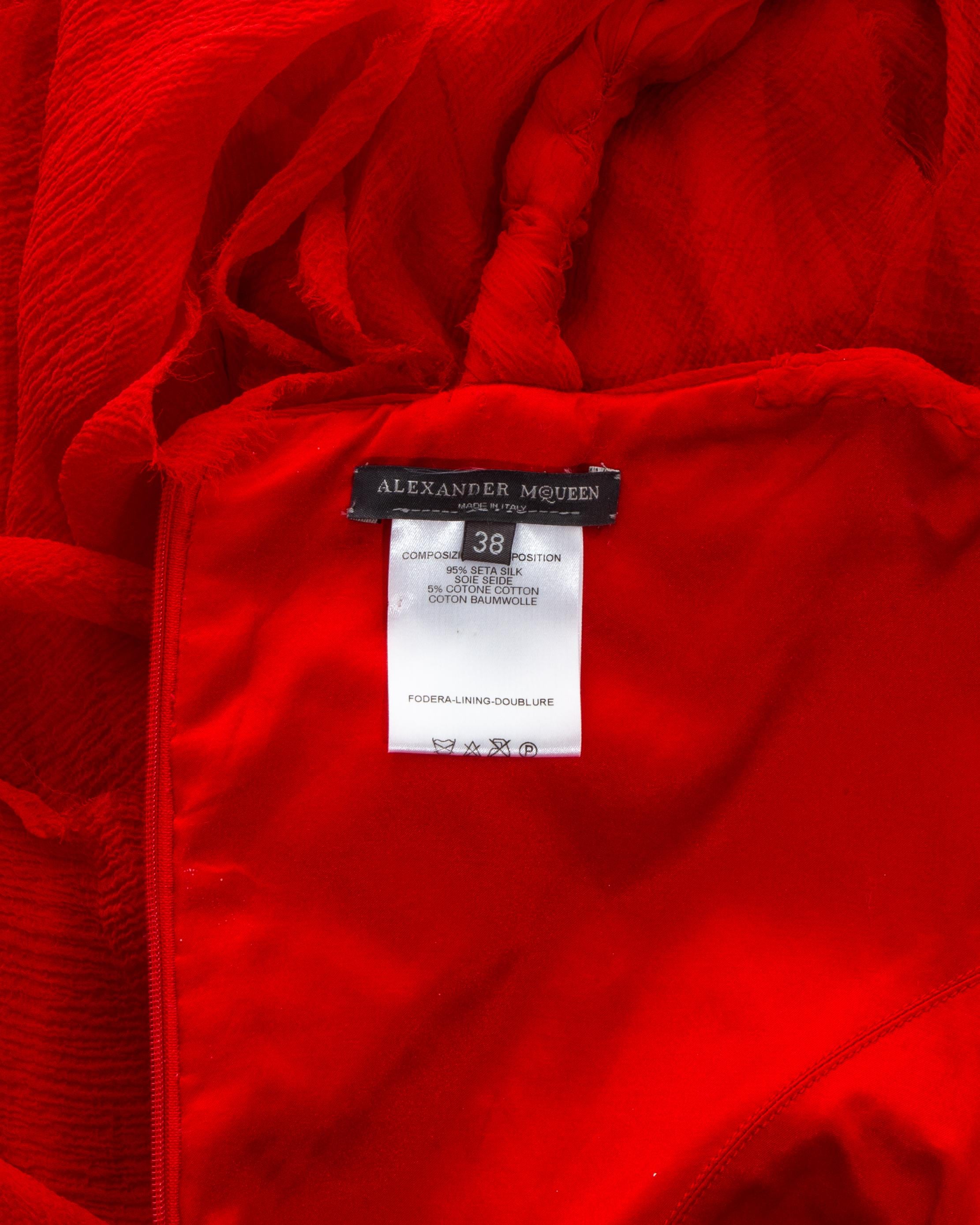 Women's Alexander McQueen red silk chiffon corseted evening dress, ss 2003