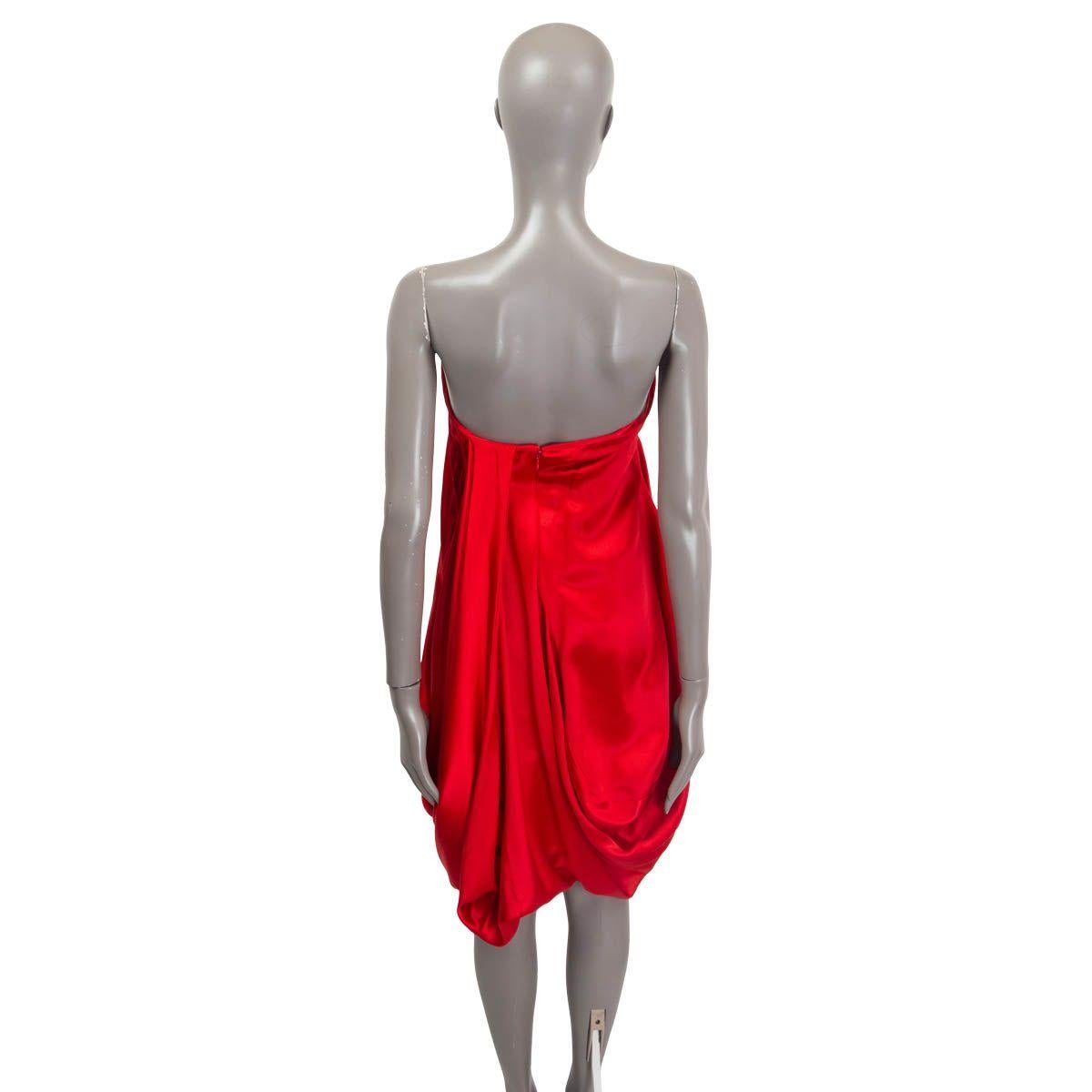 Women's ALEXANDER MCQUEEN red silk DRAPED STRAPLESS COCKTAIL Dress 38 XS For Sale