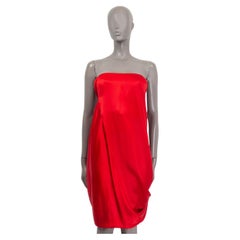 ALEXANDER MCQUEEN red silk DRAPED STRAPLESS COCKTAIL Dress 38 XS