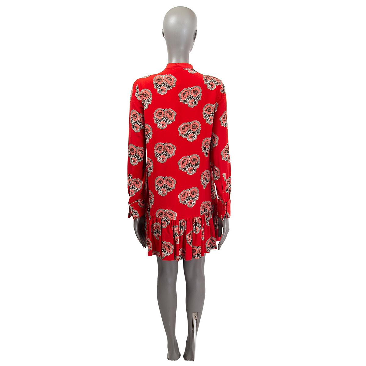 ALEXANDER MCQUEEN rotes Seidenkleid GEORGETTE FLORAL DROP WAIST Kleid 42 M (Rot) im Angebot