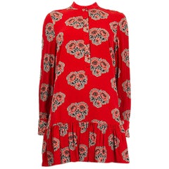 ALEXANDER MCQUEEN Robe en soie rouge GEORGETTE FLORAL DROP WAIST, 42 M