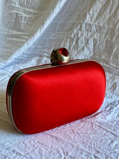 Alexander McQueen Red Silk Heart Skull Box Clutch