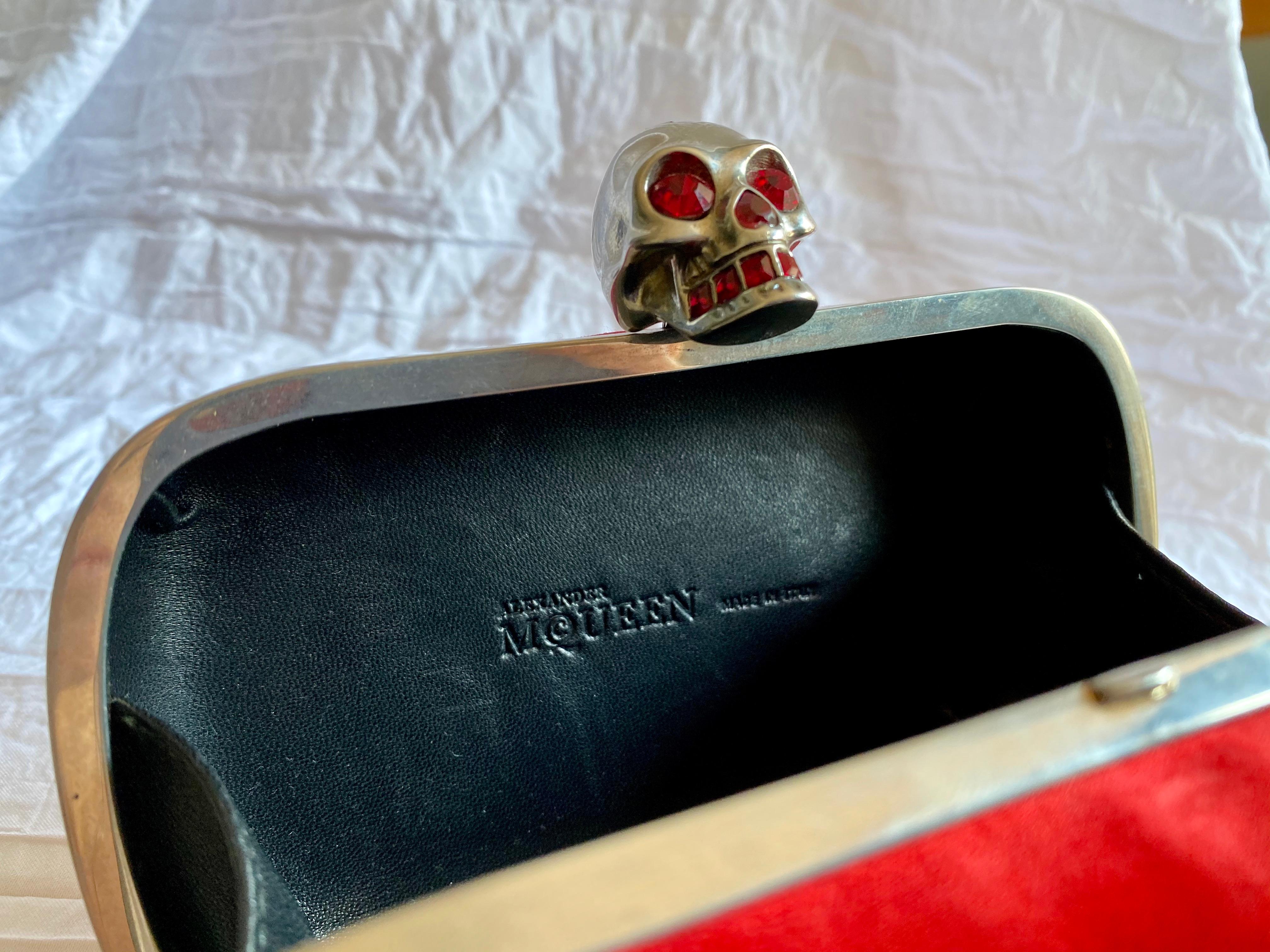 Women's or Men's Alexander McQueen Red Silk Heart Skull Box Clutch For Sale