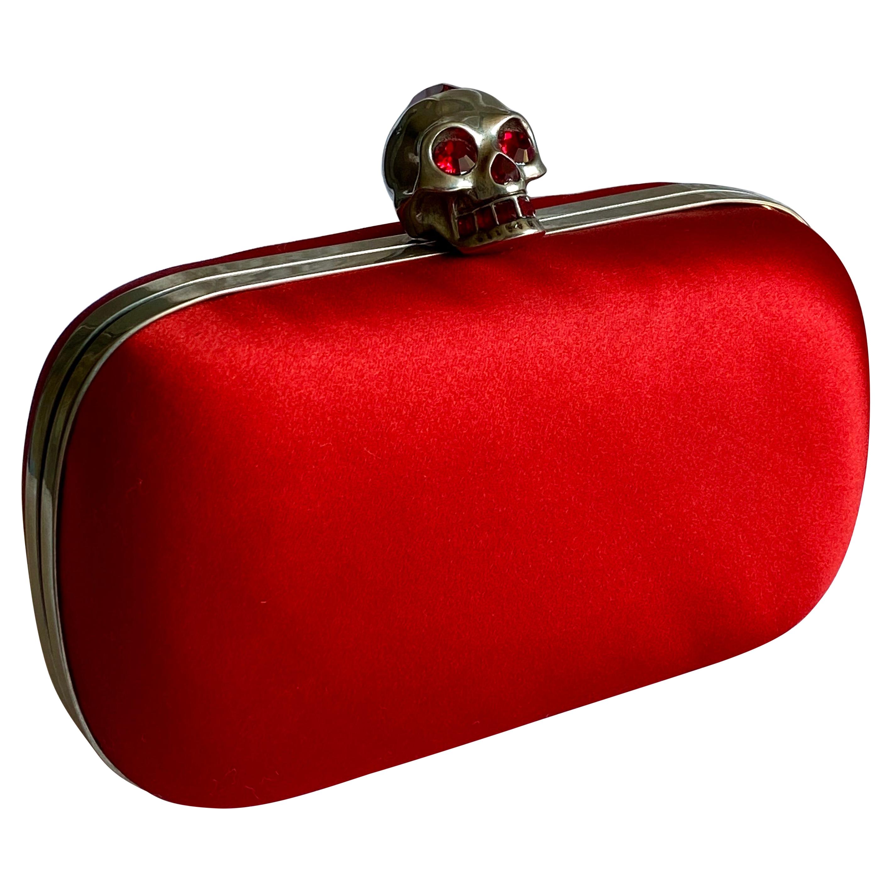 Alexander McQueen Red Silk Heart Skull Box Clutch For Sale