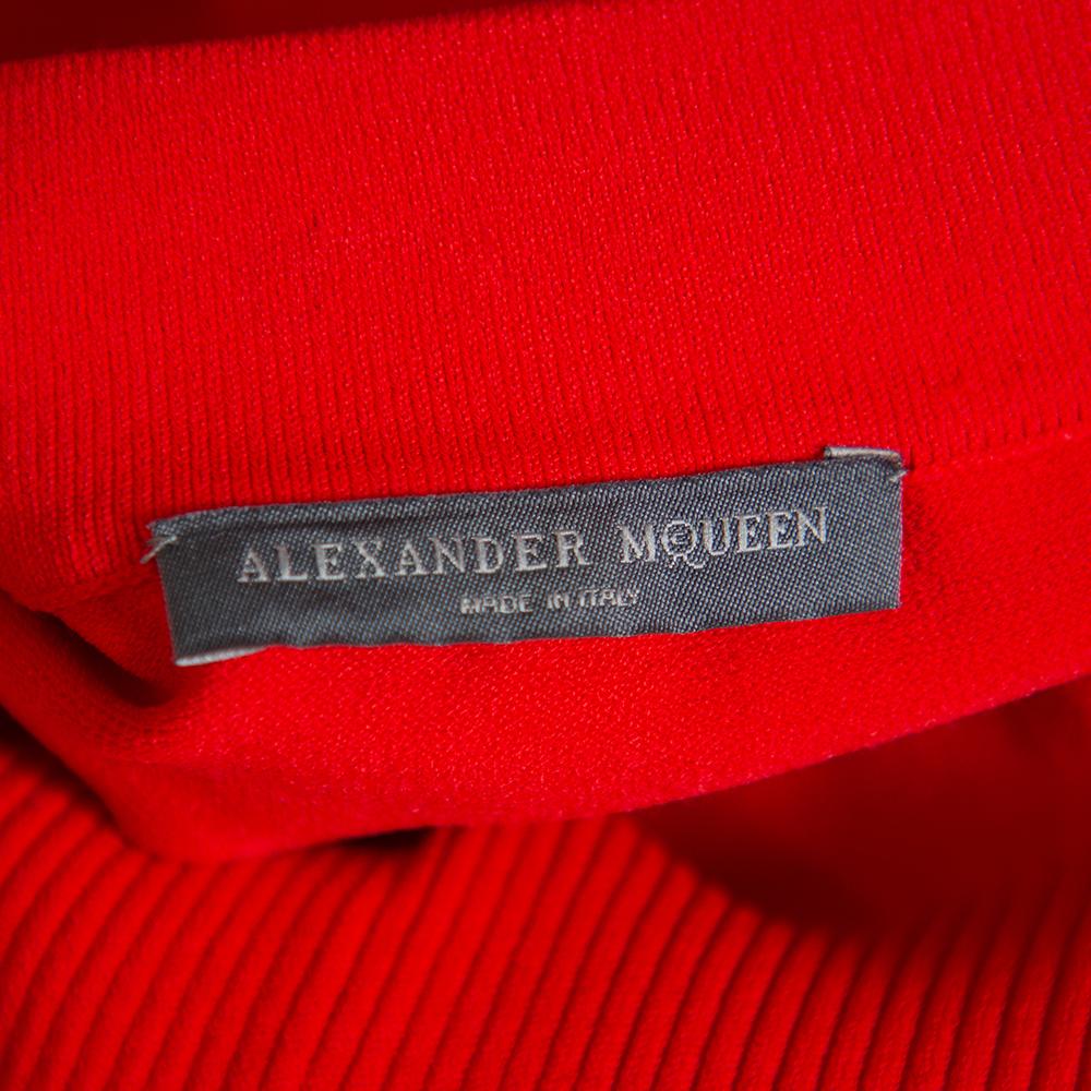 Alexander McQueen Red Silk & Knit Flared Off Shoulder Maxi Dress M In Good Condition In Dubai, Al Qouz 2