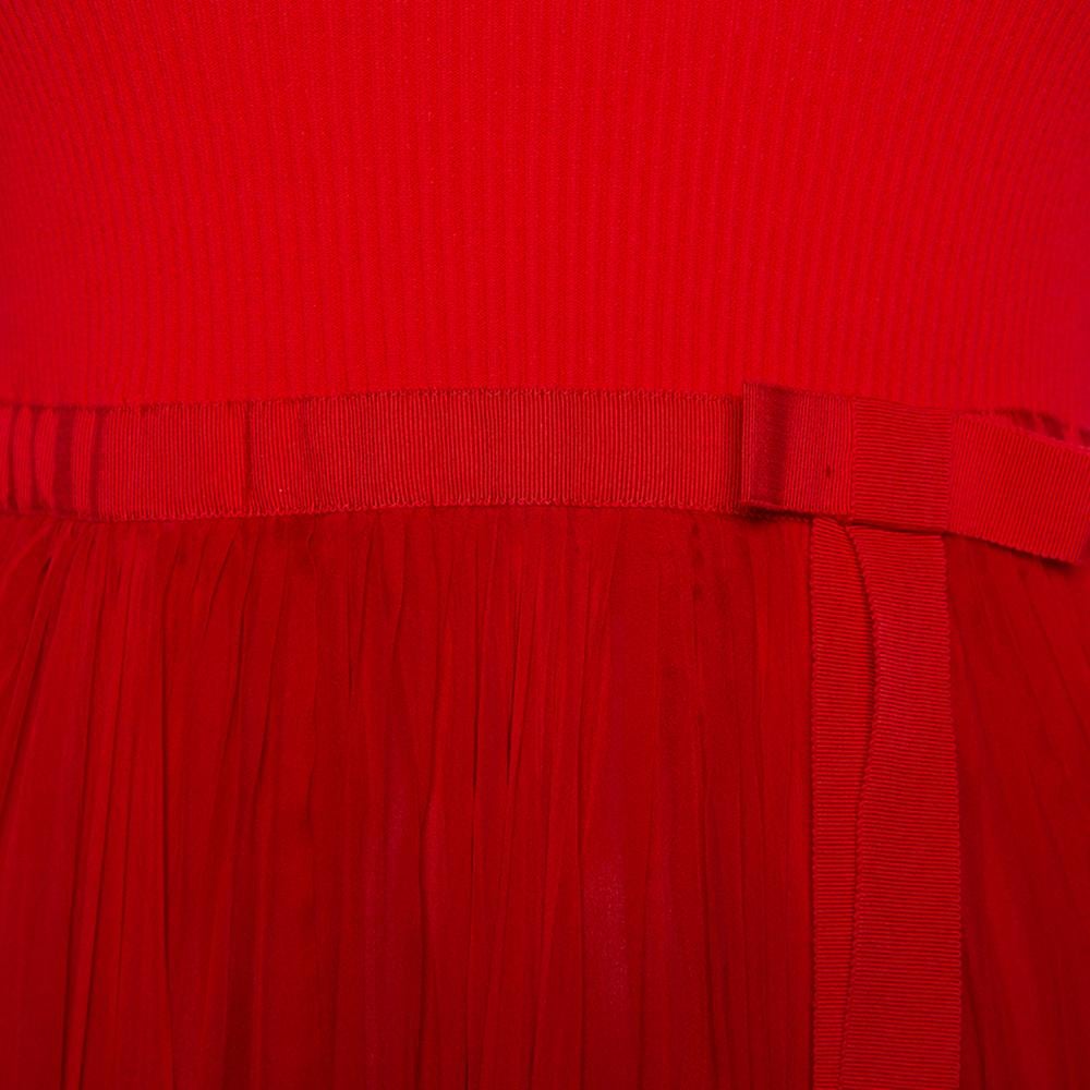 Alexander McQueen Red Silk & Knit Flared Off Shoulder Maxi Dress M 1