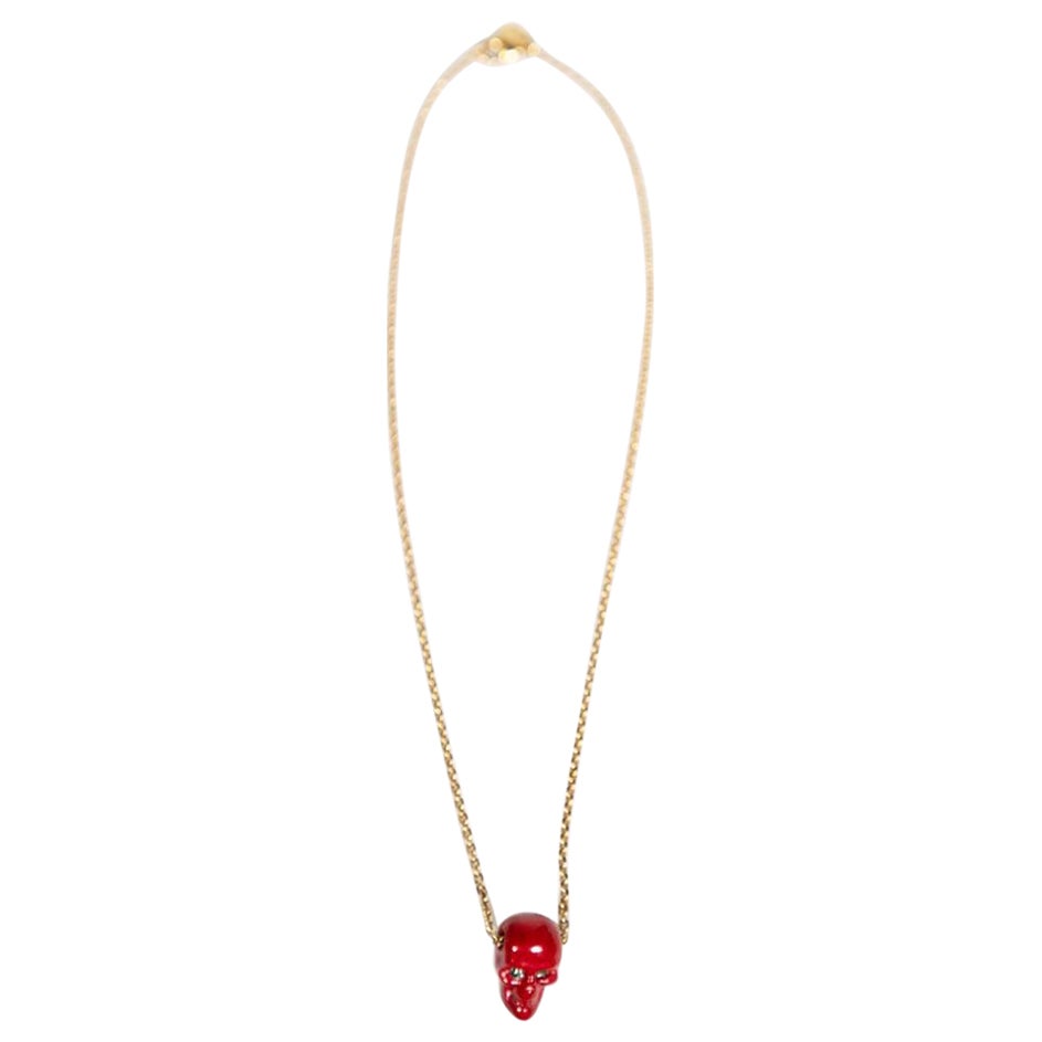 Alexander McQueen Red Skull Gold Chain Necklace