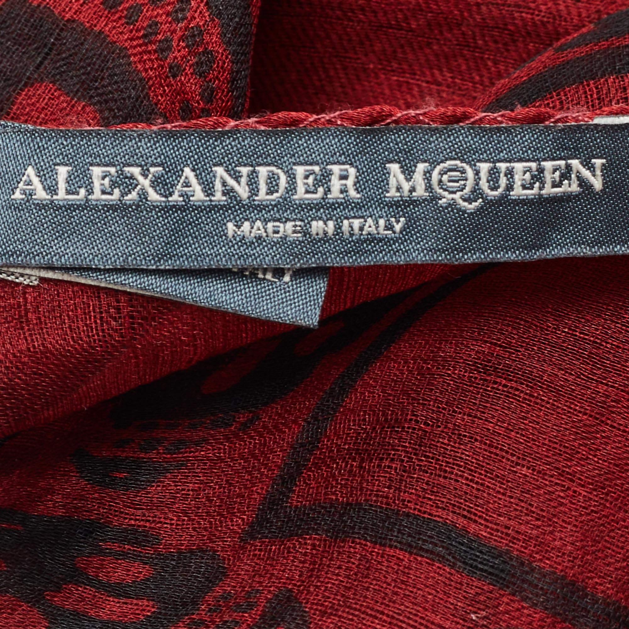 Women's Alexander McQueen Red Skull Pattern Silk Square Scarf