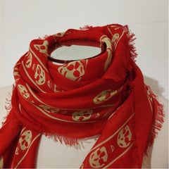 Alexander Mcqueen Red Skull Scarf