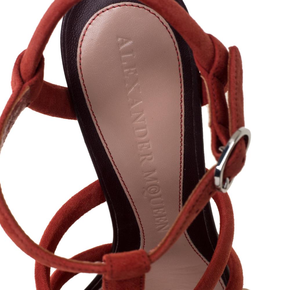 Alexander McQueen Red Suede Block Heel Strappy Sandals Size 36 1