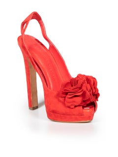 Alexander McQueen Red Suede Floral Detail Heels Size IT 38