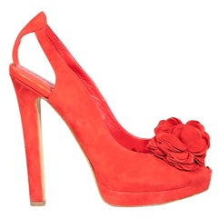 Alexander McQueen Red Suede Floral Detail Heels Size IT 38