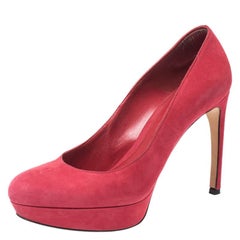 Alexander McQueen Red Suede Horn Heel Platform Pumps Size 37
