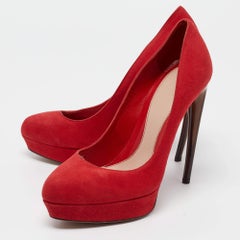 Alexander McQueen Red Suede Horn Heel Pumps Size 36