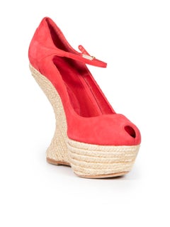 Alexander McQueen Red Suede Mary Jane Curve Wedges Size IT 38