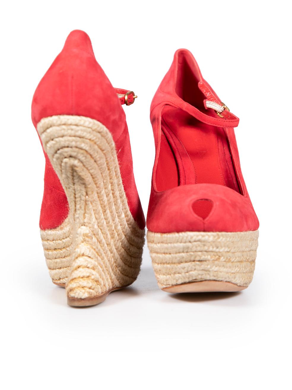 Alexander McQueen Red Suede Mary Jane Curve Wedges Size IT 38 In Good Condition In London, GB