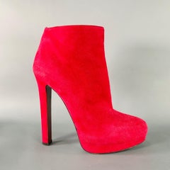 Alexander McQueen Red Suede Platform Ankle Boots Marked EU 38