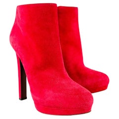 Alexander McQueen Red Suede Platform Ankle Boots Marked EU 38