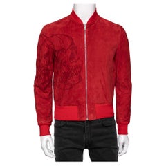 Alexander McQueen Red Suede Skull Embossed Jacket S