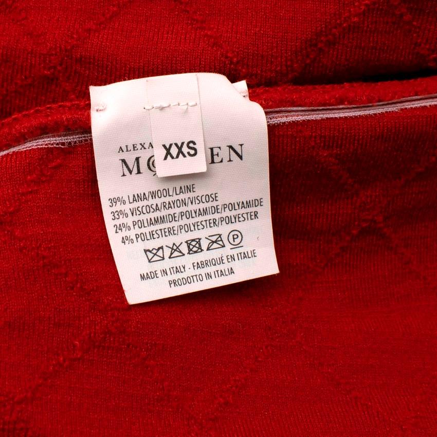 Alexander McQueen Red Velour Diamond Jacquard Skater Dress - US 00 For Sale 1