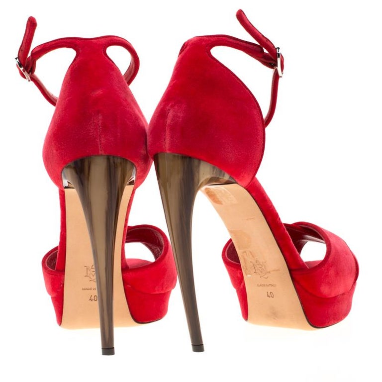 Alexander McQueen Red Velvet Ankle Strap Platfrom Sandals Size 40 For ...