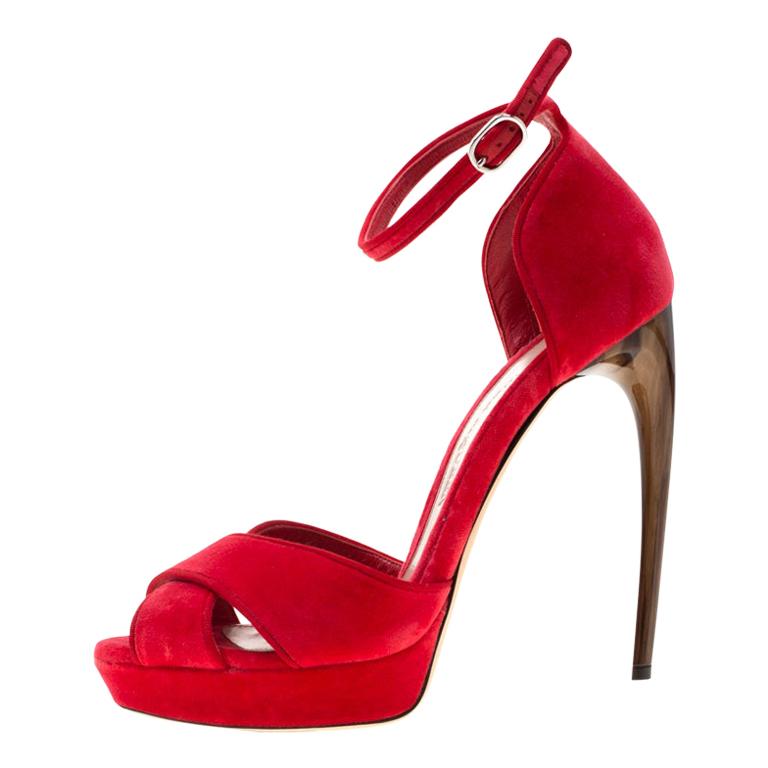 Alexander McQueen Red Velvet Ankle Strap Platfrom Sandals Size 40