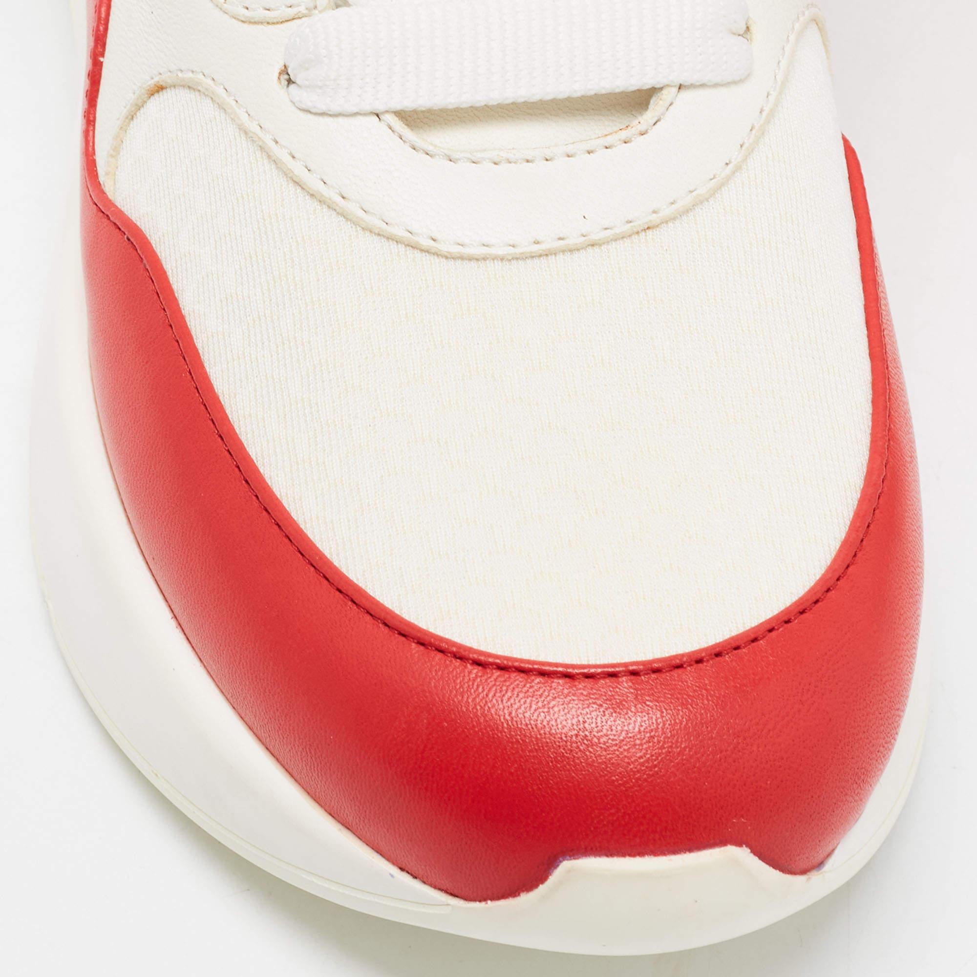 Alexander McQueen Red/White Leather and Fabric Oversized Low Top Sneakers Size 3 2
