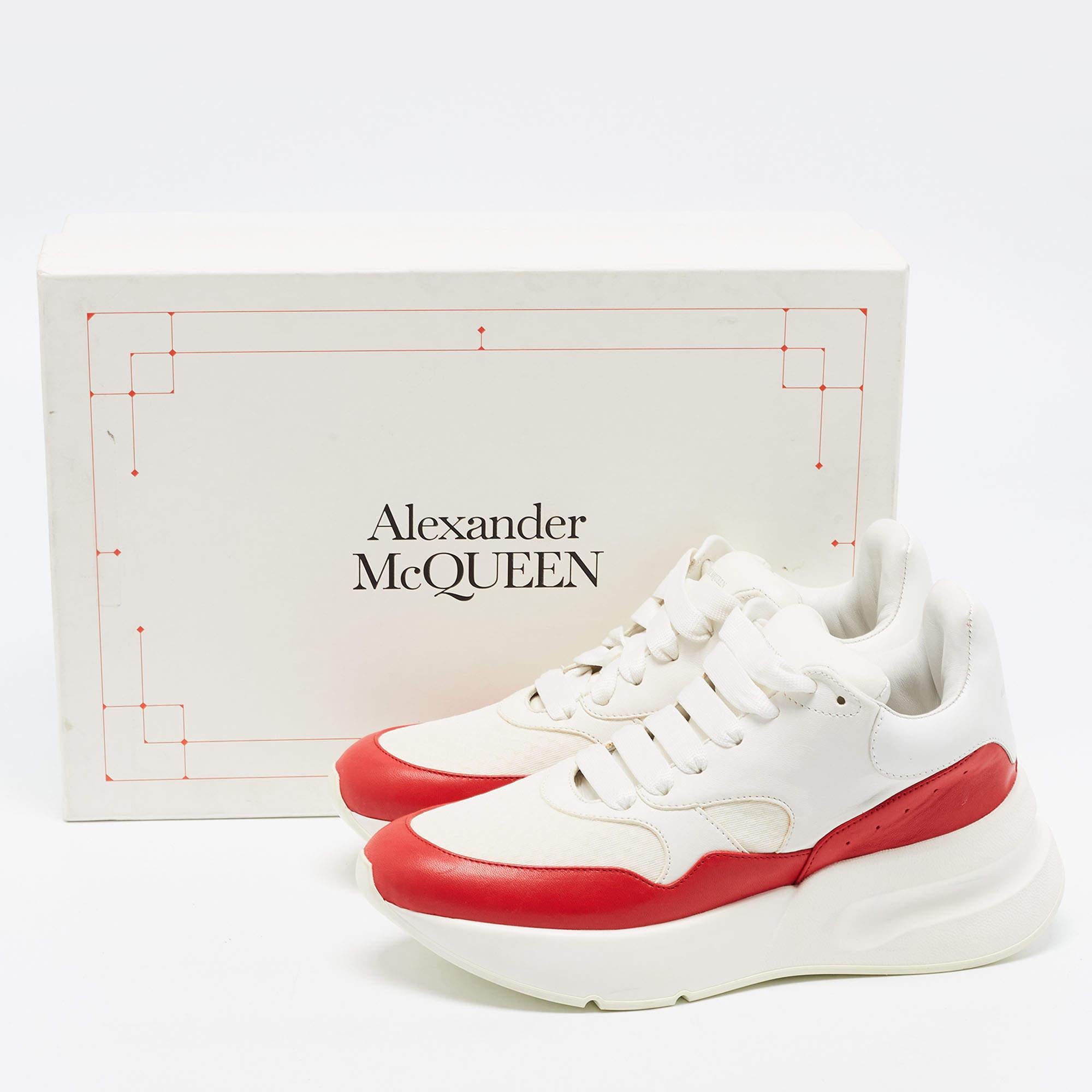 Alexander McQueen Red/White Leather and Fabric Oversized Low Top Sneakers Size 3 3