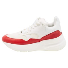 Alexander McQueen Red/White Leather and Fabric Oversized Low Top Sneakers Size 3