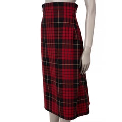 ALEXANDER MCQUEEN red wool 2006 ASYMMETRIC PLEATED PLAID Skirt 44 L