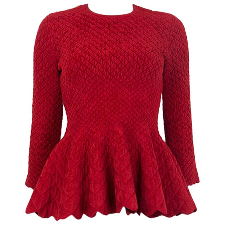ALEXANDER MCQUEEN red wool blend QUILTED PEPLUM Sweater S