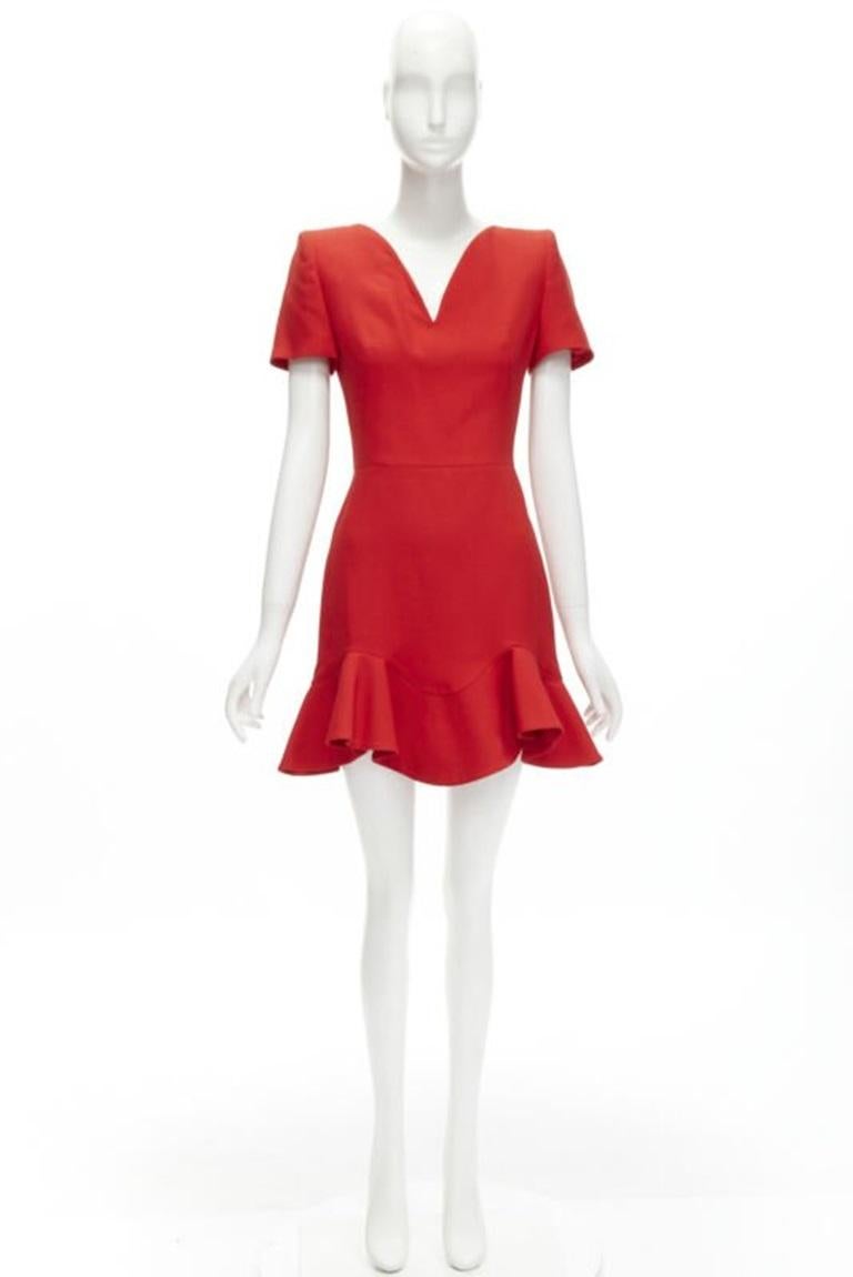 ALEXANDER MCQUEEN - Robe à ourlet volant à col tulipe en crêpe de laine rouge IT38 XS en vente 5