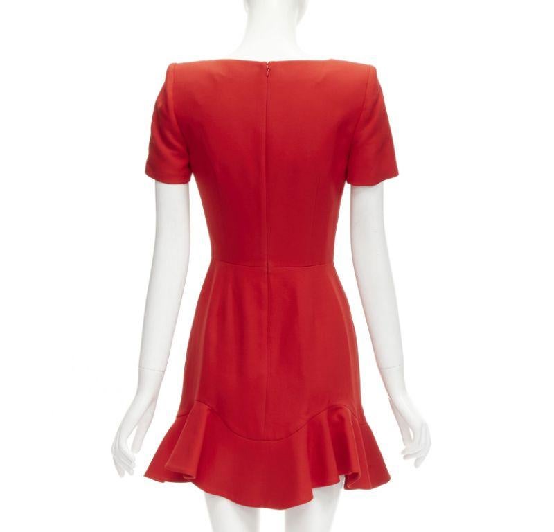 Women's ALEXANDER MCQUEEN red wool crepe tulip neck flutter hem dress IT38 XS
