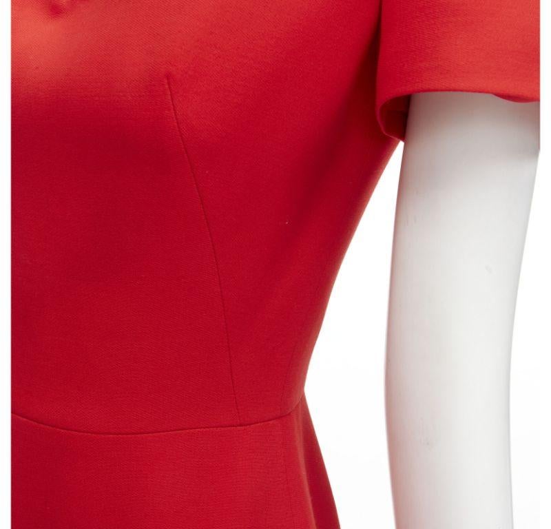 ALEXANDER MCQUEEN red wool crepe tulip neck flutter hem dress IT38 XS 3