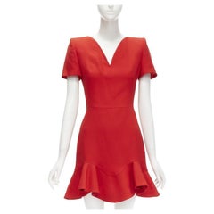 ALEXANDER MCQUEEN red wool crepe tulip neck flutter hem dress IT38 XS