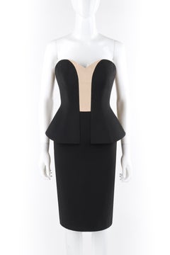 ALEXANDER McQUEEN Resort 2009 Black Tan Strapless Bustier Corset Peplum Dress