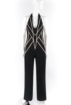 ALEXANDER McQUEEN Resort 2009 Geometric Black Halter Neck Wide Leg Jumpsuit