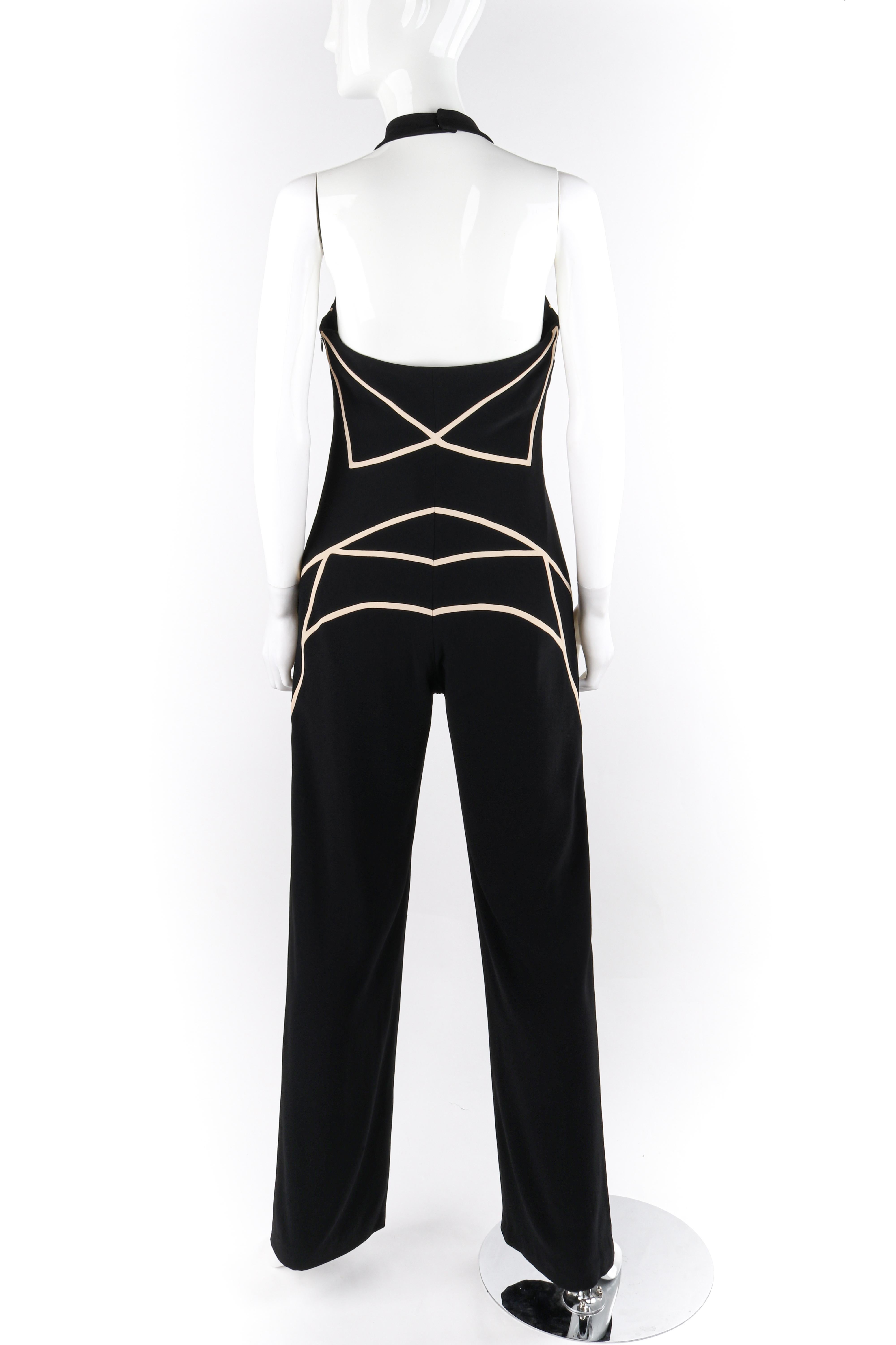 ALEXANDER McQUEEN Resort 2009 Geometric Black Halter Neck Wide Leg Jumpsuit For Sale 2