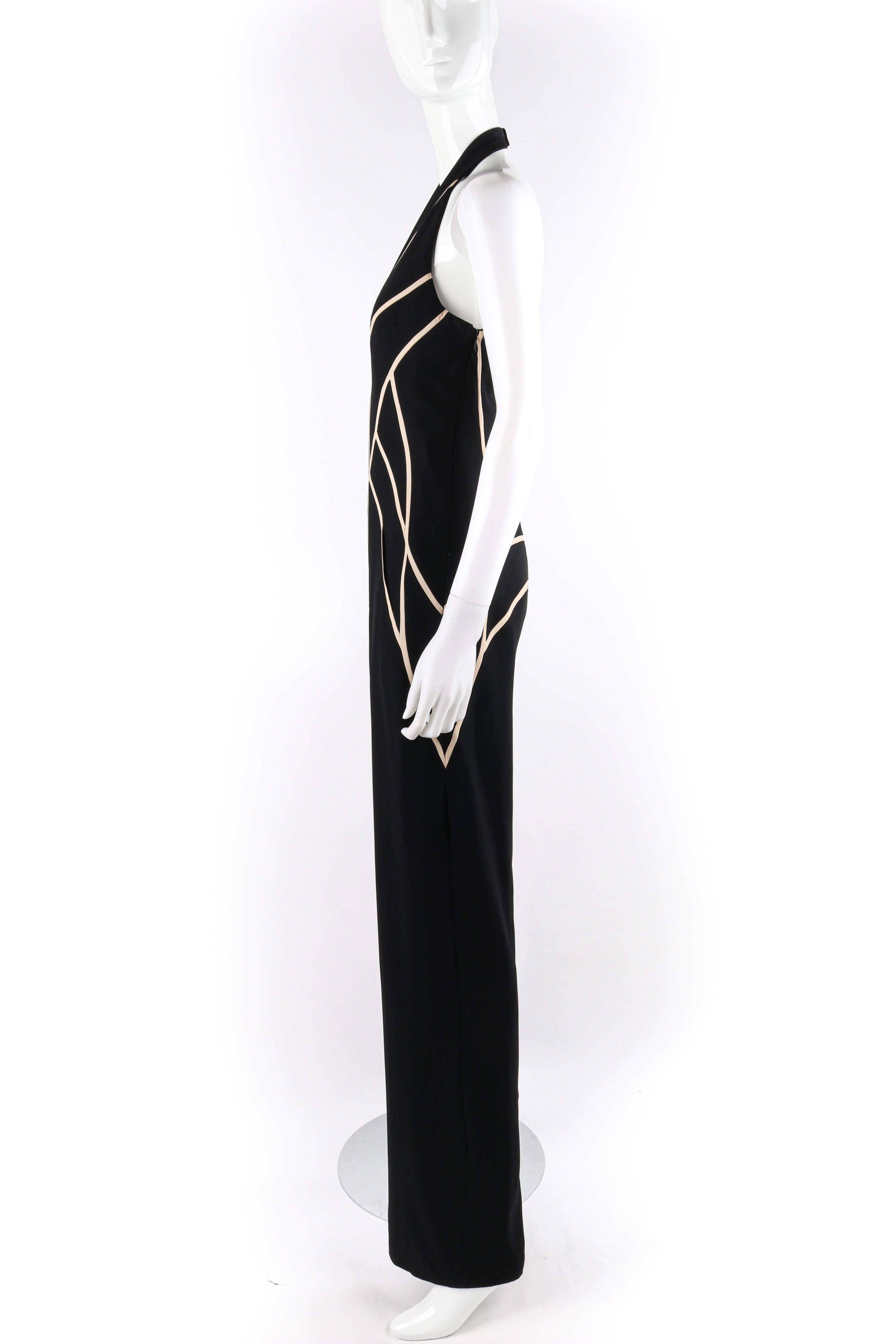 ALEXANDER McQUEEN Resort 2009 Geometric Black Halter Neck Wide Leg Jumpsuit For Sale 3