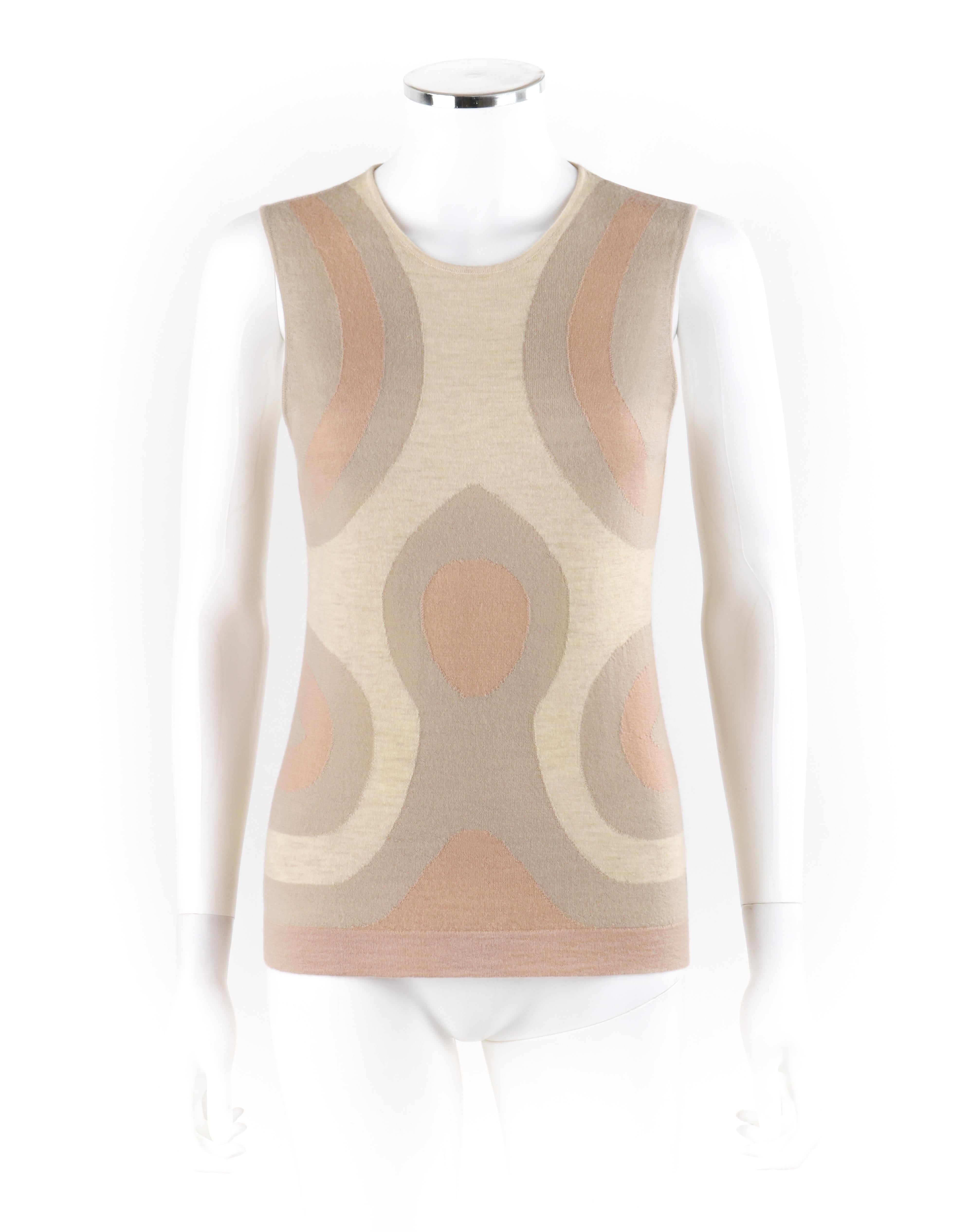 ALEXANDER McQUEEN Resort 2009  Geometric Cashmere Knit Sleeveless Sweater Top
 
Brand / Manufacturer: Alexander McQueen 
Collection: Resort 2009
Designer: Alexander McQueen 
Style: Sweater top
Color(s): Shades of beige, taupe, mauve
Lined: No
Marked