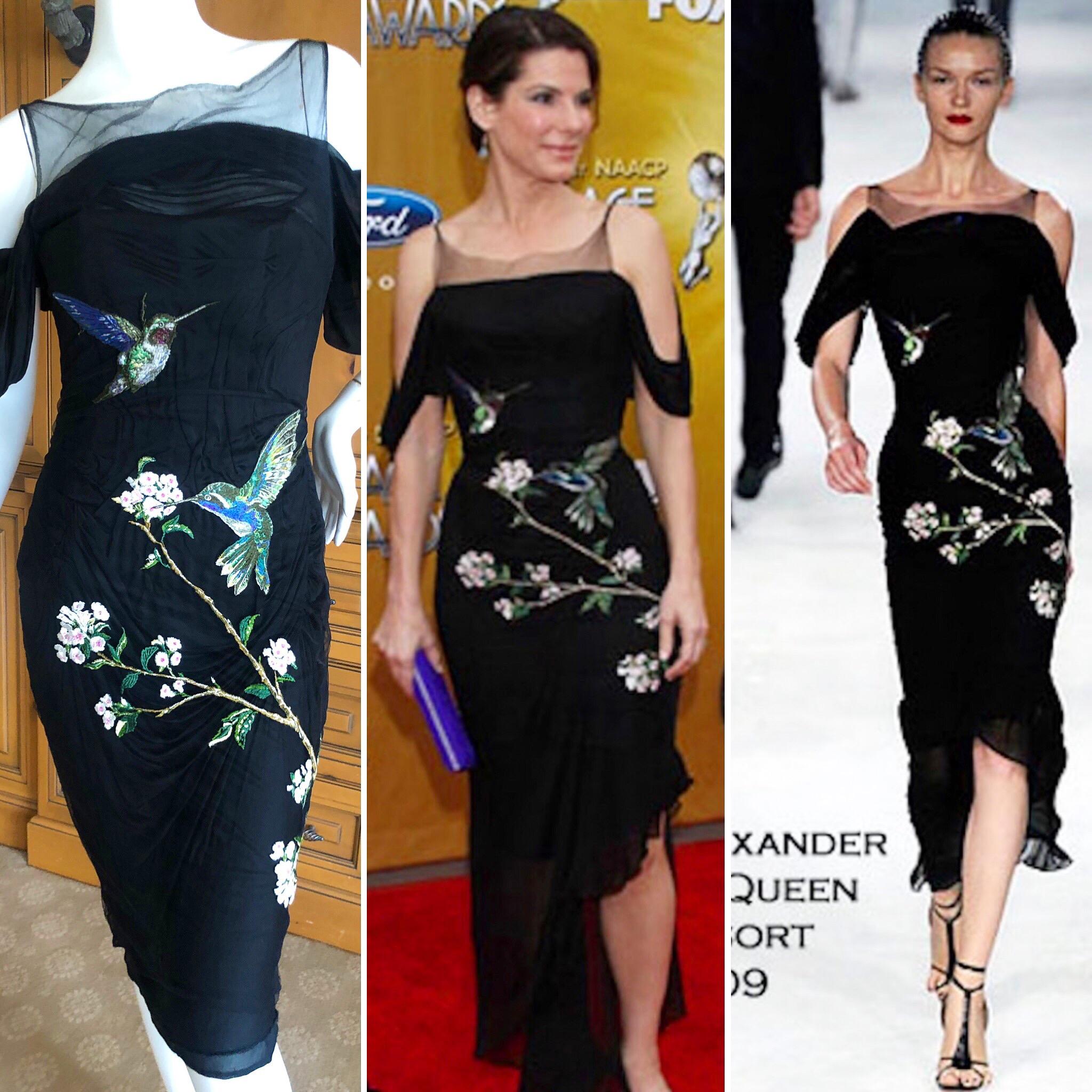 Alexander McQueen Resort 2009 Hummingbird Embroidered Little Black Dress.
Full inner corset.
So pretty, please use the zoom feature to see the details
Size 42 but seems to run small.
  Bust 34