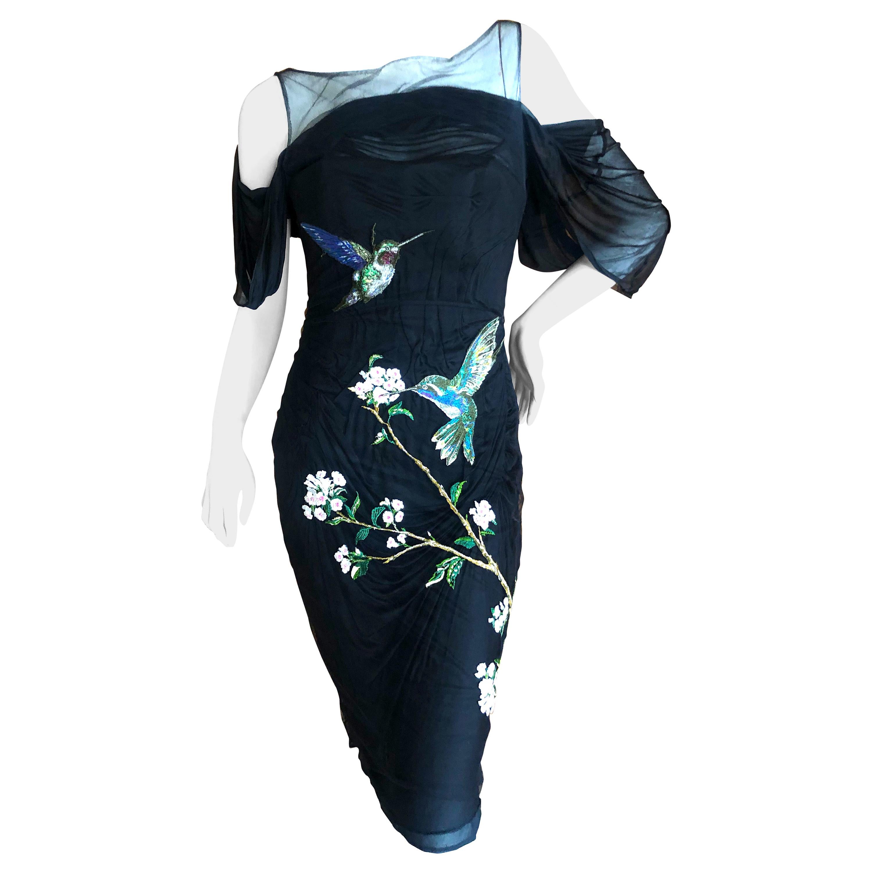 Alexander McQueen Resort 2009 Hummingbird Embroidered Little Black Corset Dress For Sale