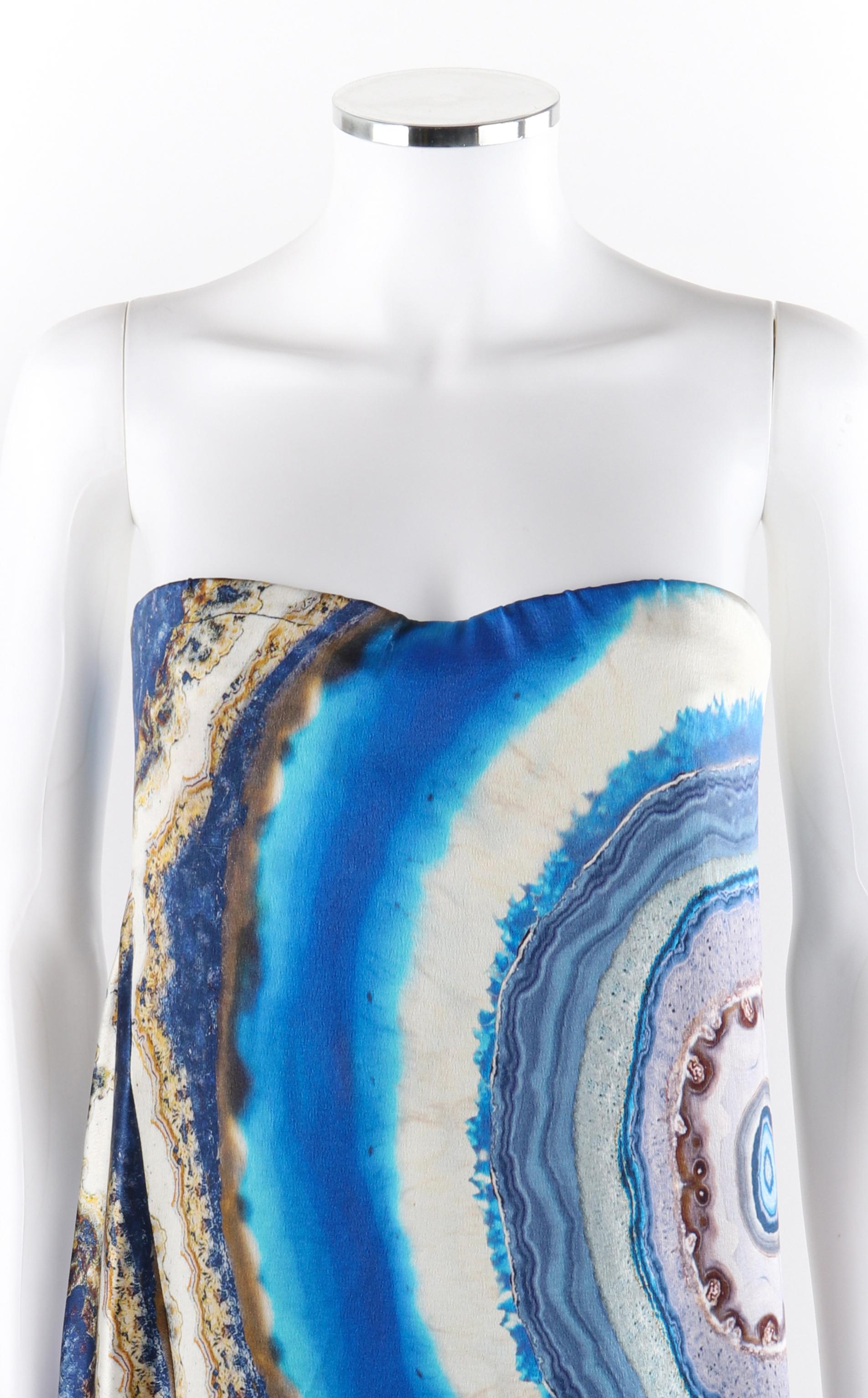 ALEXANDER McQUEEN Resort 2010 Agate Geode Print Strapless Draped Bubble Dress In Good Condition For Sale In Thiensville, WI